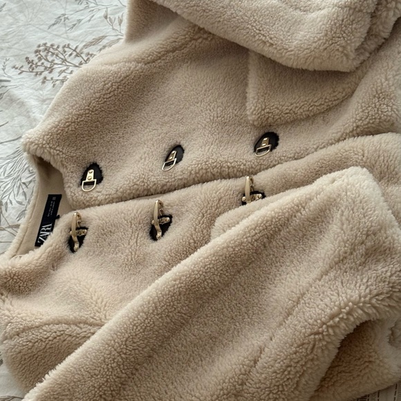 ZARA teddy duffle coat sherpa jacket beige - Picture 2 of 4
